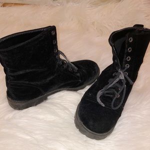 Velvet black high ankle boots